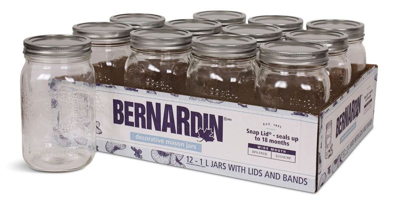 Bernardin Decorative Glass Mason Jars with Snap Lids, 1 L, 12 Count A7