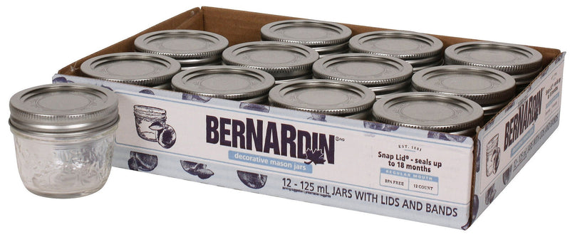 Bernardin Regular Mouth Decorative Glass Mason Jars with Snap Lids, 125 mL, 12 Count Y1
