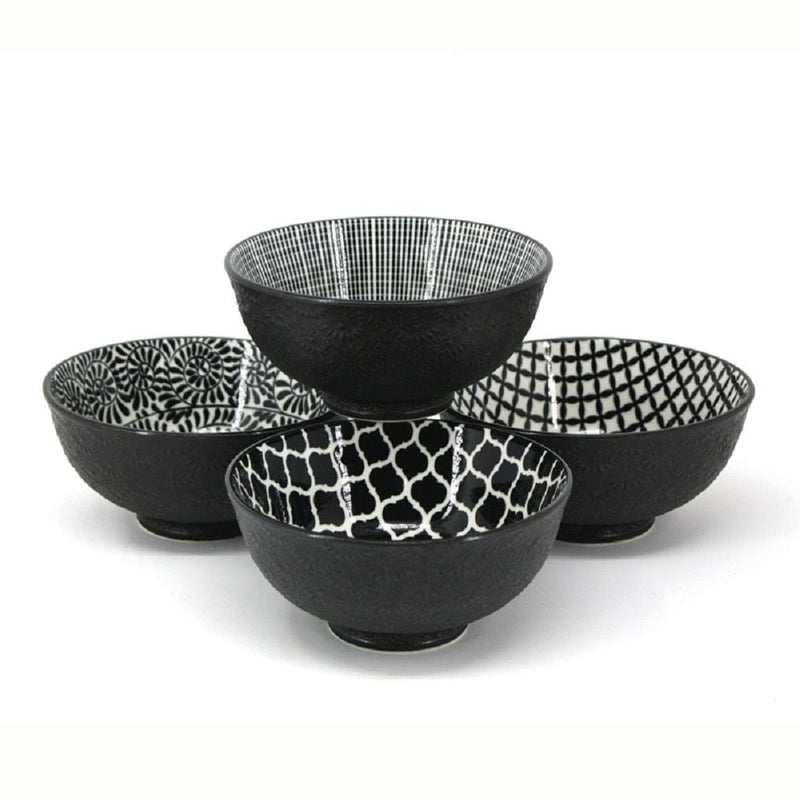 Bia Black & White Patterned Bowls Set, 12-cm, 4-pc E6
