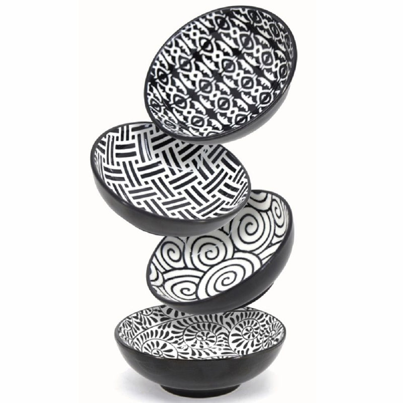 Bia Black & White Patterned Mini Bowls Set, 8-cm, 4-pc F8