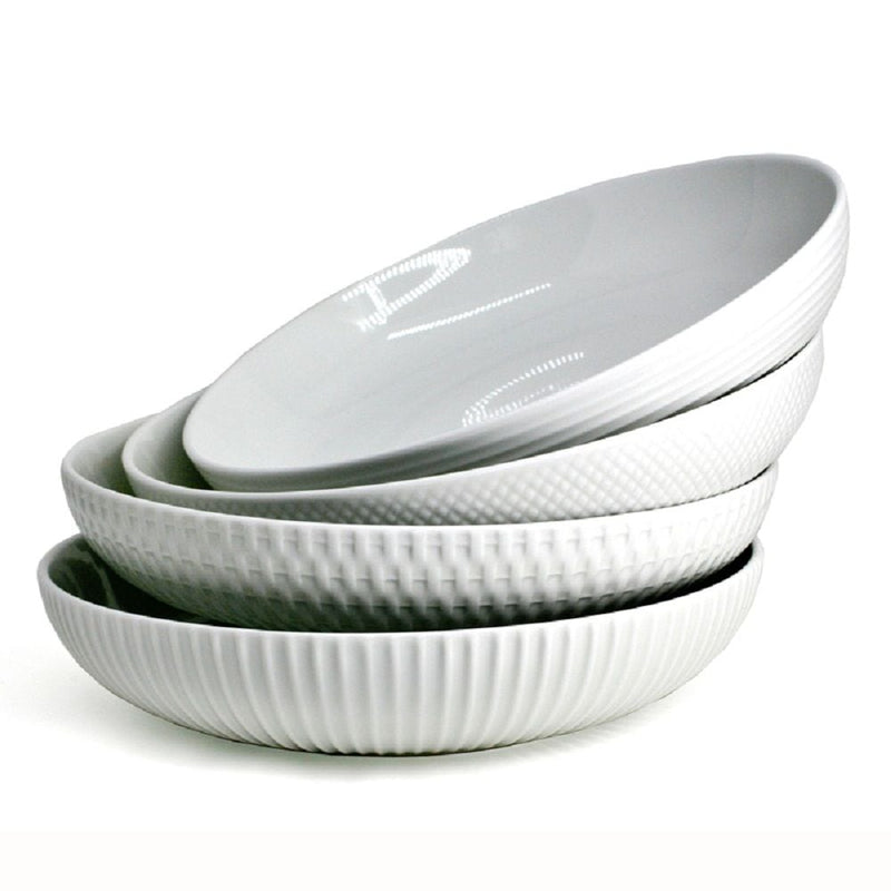 Bia Embossed White Dinner Bowl Set, 24-cm, 4-pc K1