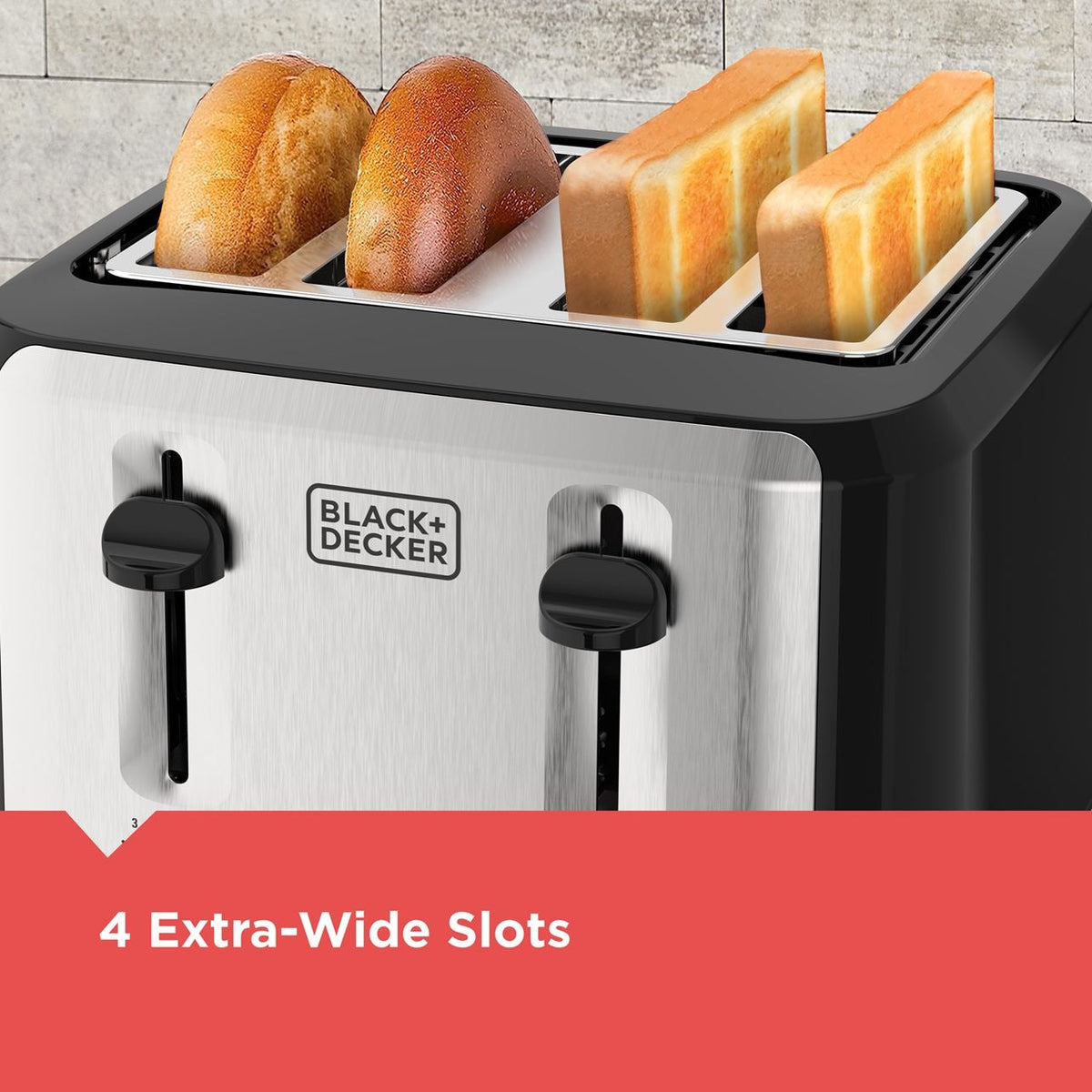 Black & Decker Extra Wide Slots Toaster with 7 Settings, 4-Slices