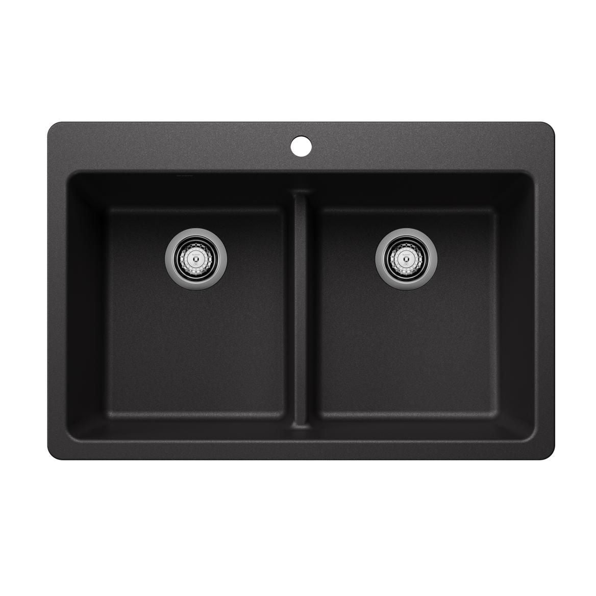 Blanco Liven SILGRANIT 33-in 50/50 Double Bowl Dual Mount Kitchen Sink with Low Divide, Anthracite