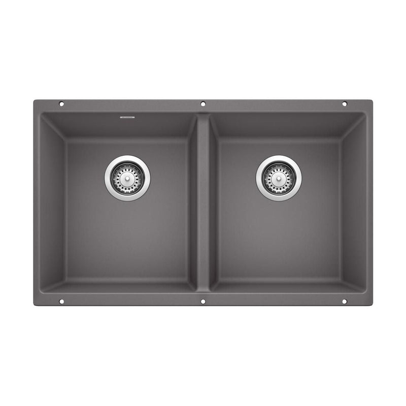 Blanco Precis SILGRANIT 29-in 50/50 Double Bowl Undermount Kitchen Sink, Cinder G3