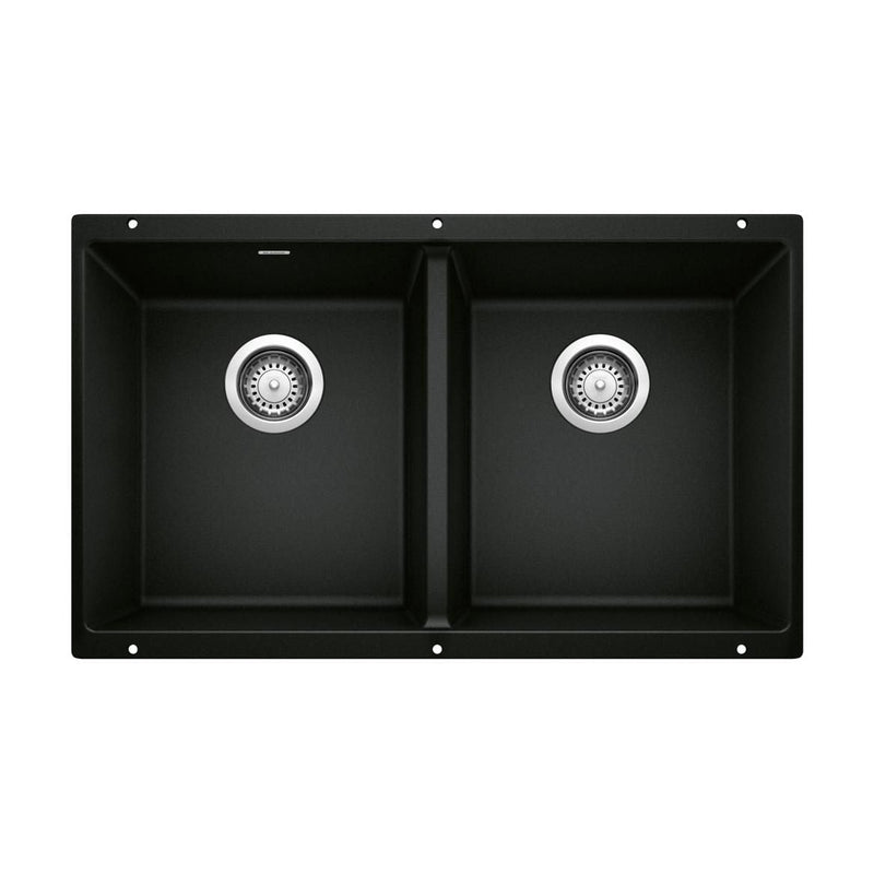 Blanco Precis SILGRANIT 29-in 50/50 Double Bowl Undermount Kitchen Sink, Coal Black Z8