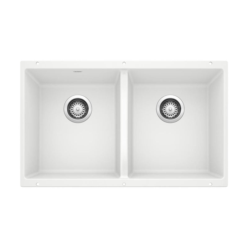 Blanco Precis SILGRANIT 29-in 50/50 Double Bowl Undermount Kitchen Sink, White U3
