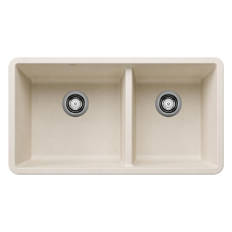 Blanco Precis SILGRANIT 33-in 60/40 Double Bowl Undermount Kitchen Sink, Soft White B2