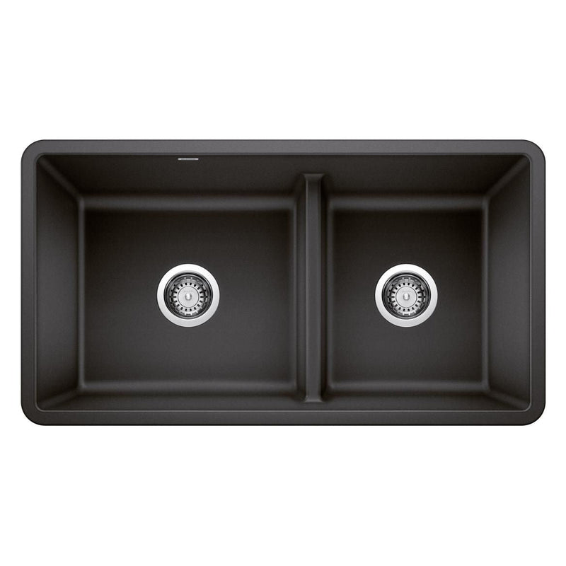 Blanco Precis SILGRANIT 33-in 60/40 Reversible Double Bowl Undermount Kitchen Sink with Low Divide, Anthracite O2