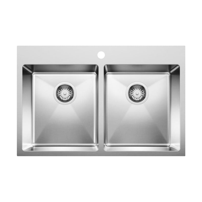 Blanco Quatrus R15 31-in 50/50 Double Bowl Dual Mount Stainless Steel Kitchen Sink K4