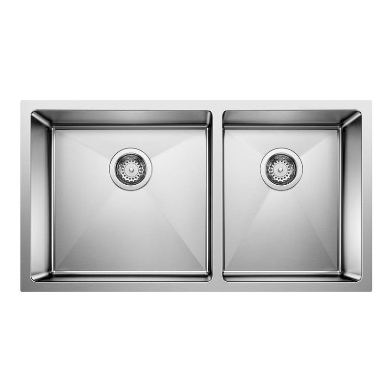 Blanco Quatrus R15 33-in 60/40 Double Bowl Undermount Stainless Steel Kitchen Sink H8