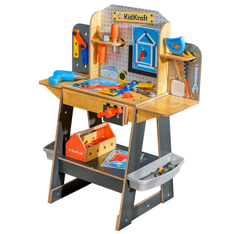 Blueprint Build Wooden Play Workbench with 40+ Accessories, Ages 3+ Z6