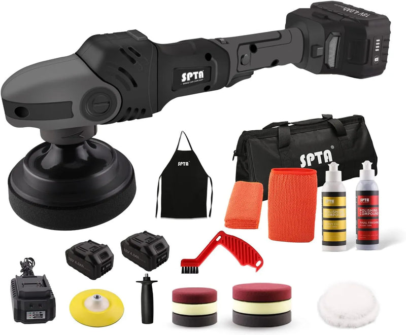 Buffer Polisher, 18V Cordless Rotary Polisher, 4Inch & 5Inch Car Polisher with 7 Variable Speed 2Pcs 4.0Ah Battery, 2 Backing Plate, 6 Polishing Pads, 2 Wool Pads for Car Polishing and Waxing M5