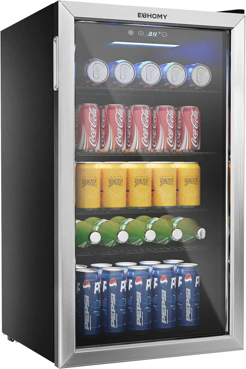 EUHOMY Beverage Refrigerator, 126 Can Mini fridge with Glass Door Z2
