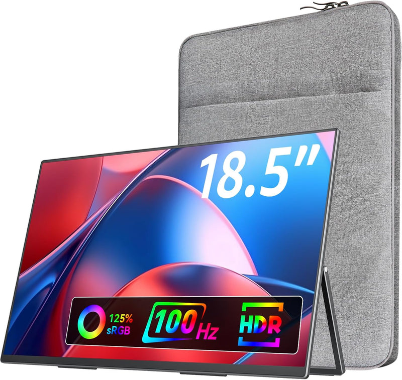 Large Portable Monitor-18.5 Inch Computer Gaming Display 100Hz 125% sRGB FHD 1080P USB-C HDMI IPS Screen for Laptop Mac Surface PC PS4/PS5 Xbox Built-in Kickstand, Speakers, VESA Mountable W6