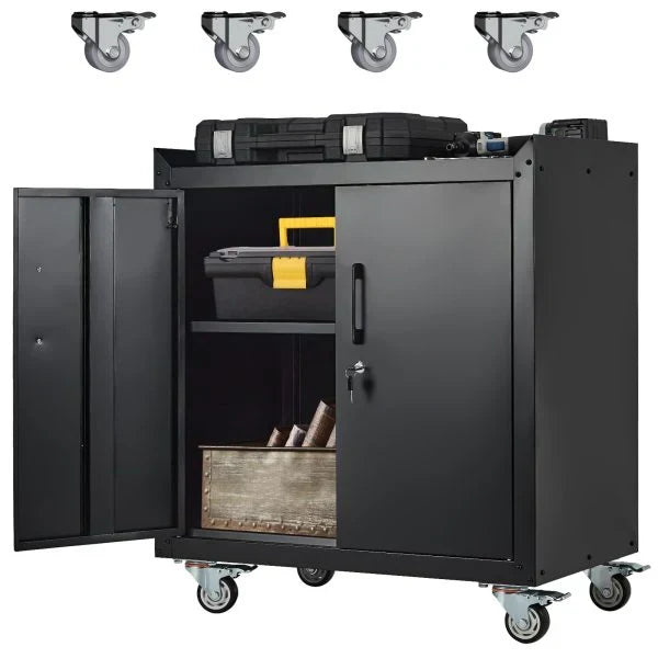 Garage Storage Cabinet with Wheels, 2 Door Tool Cabinet with Adjustable Shelves, Metal Lockable Tool Cabinet, Rolling Tool Chest for Home, 34 H x 30.3 L x 18 W, Assembly Required K3