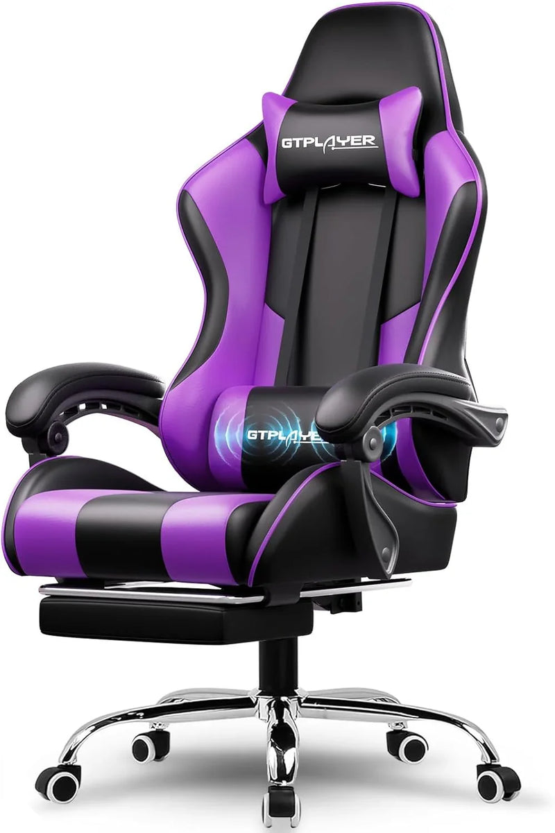 Gaming Chair with Footrest and Lumbar Support – Ergonomic Computer Chair with Headrest, 360° Swivel, Height Adjustable, White V0