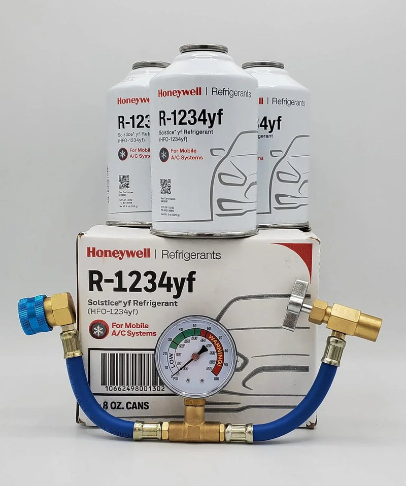 Refrigerant (3 Freon Cans) & HD Brass Can Tap with Gauge-Honey Well U0