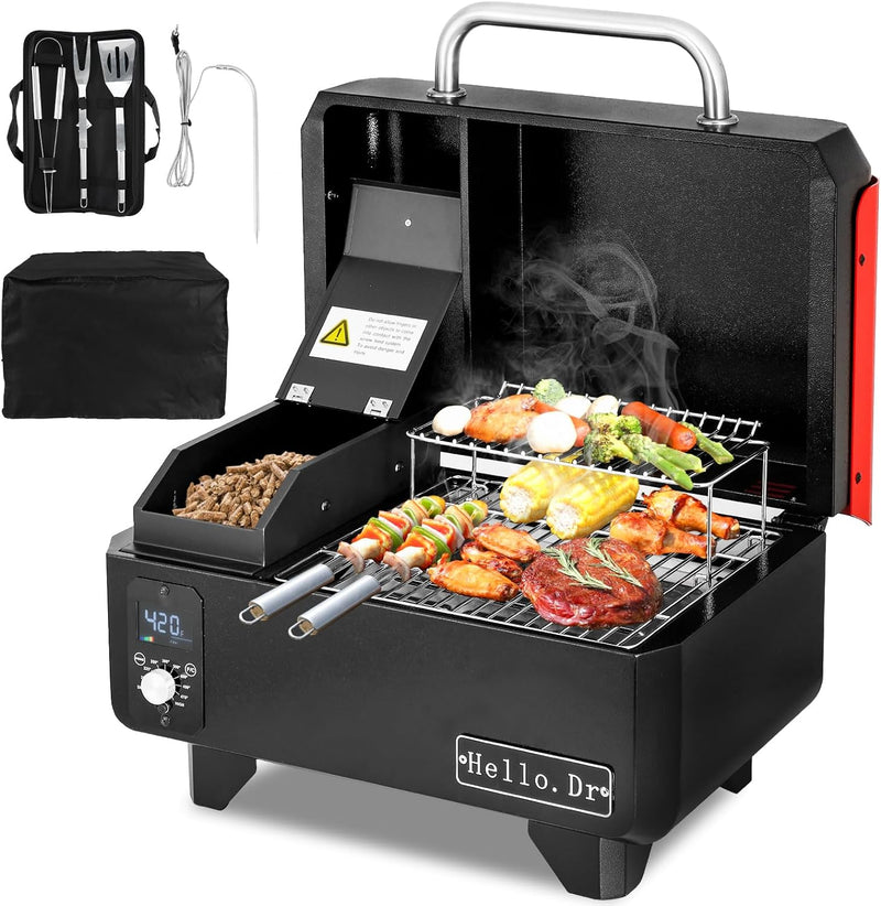Portable Wood Pellet Grill and Smoker,Electric Outdoor 8 in 1 Tabletop Grills for RV Camping Tailgating RV Cooking BBQ, Intelligent Temperature Control and Superheated Steam Technology U9