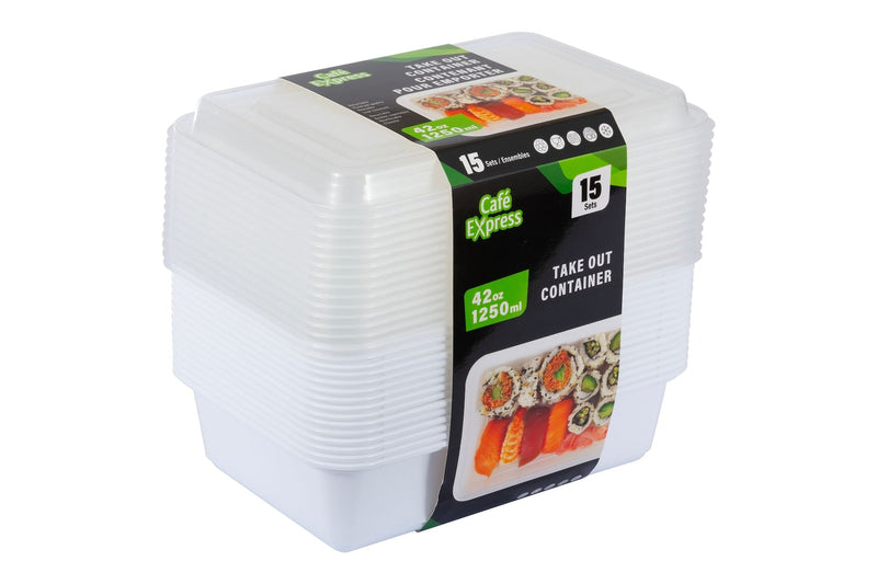 Cafe Express Rectangular Take Out Containers, 1.25-L, 15-pk S6