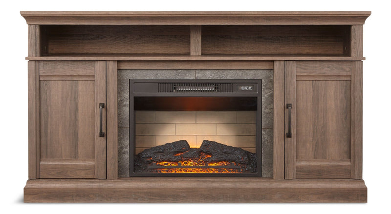 CANVAS Abbotsford Media Console Electric Fireplace TV Stand, 60-in, 1400W, Includes Remote Control, Brown V2