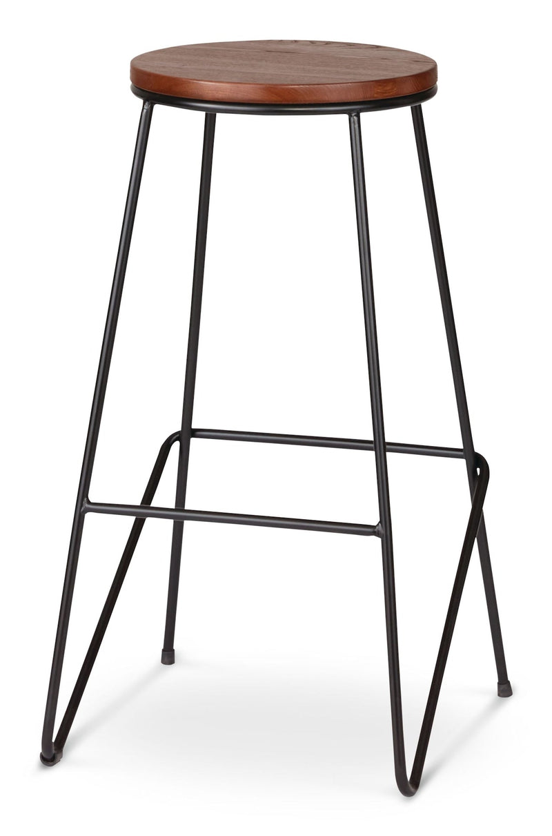 CANVAS Axel Round Metal & Solid Wood Top Counter Stool Armless Backless, Black/Brown B0