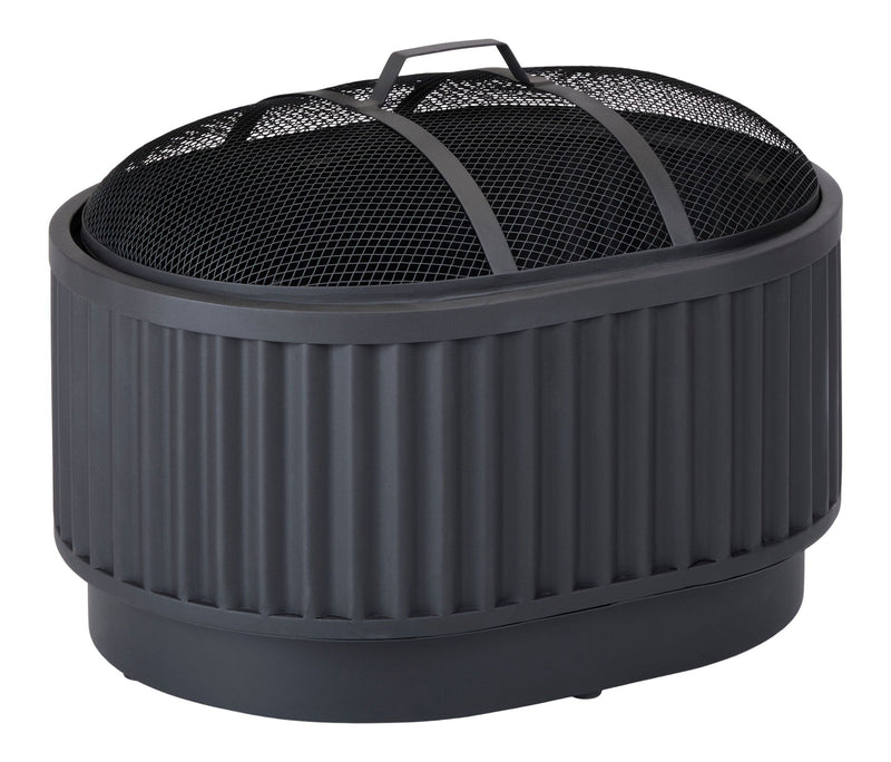 CANVAS Barbeau Oval Outdoor Fluted Wood Firepit, 28-in, Black B8