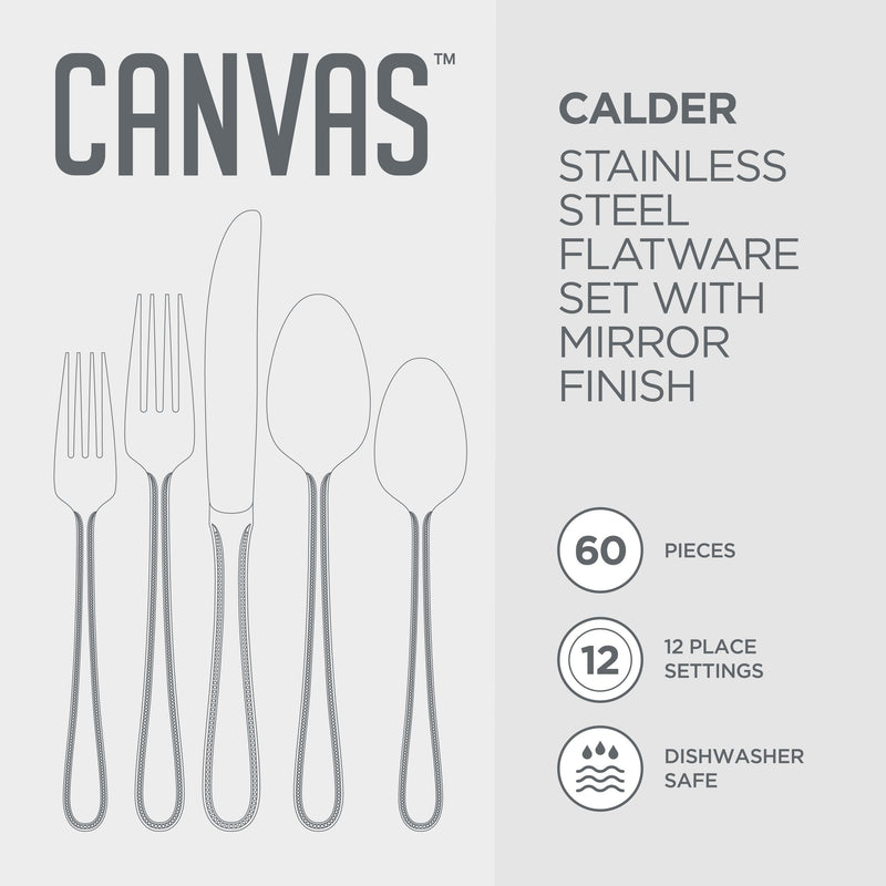 CANVAS Beaded Edge Flatware Set, Serves 12, 60-pc I7