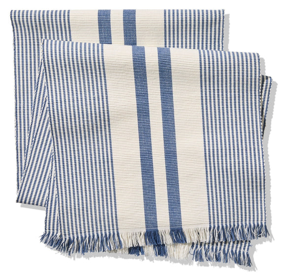 CANVAS Blue Ribbed Rectangular Cotton Table Runner, 84-in x 15-in S3