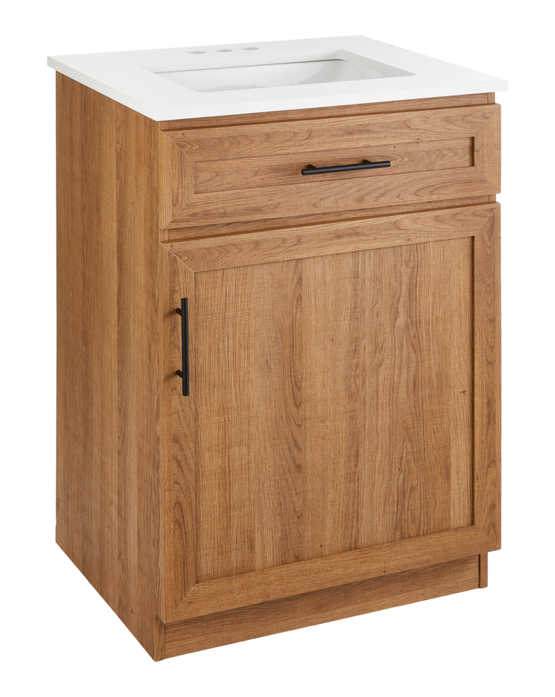 CANVAS Danville Single Door Single Sink Stone Top Bathroom Vanity, Honey Oak, 24-in Y4