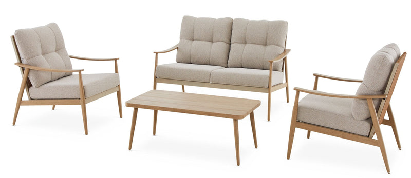 CANVAS Elmvale Outdoor Patio Conversation Set with Rattan Back and Tufted Cushions, Tan, 4-pc J6