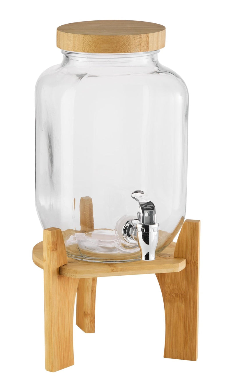 CANVAS Glass Drink Dispenser, 4-L, with Bamboo Stand & Lid L7