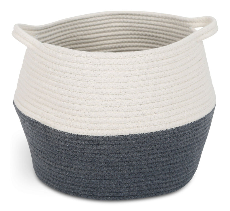 CANVAS Henley Round Rope Basket, White/Grey, 12.6 x 12.6 x 11.8-in G9