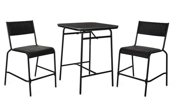 CANVAS Kensington Outdoor Patio High Dining Set with Stone Table Top, Black, 3-pc G7