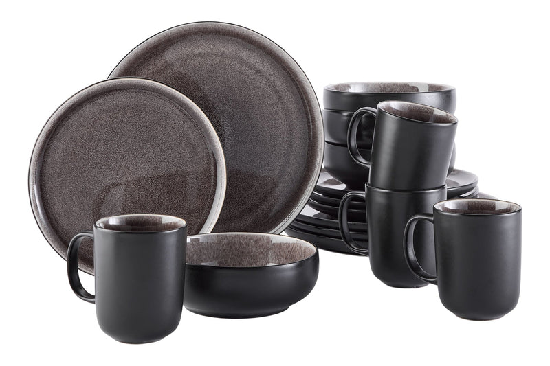 CANVAS Kenway Stoneware Dinnerware Set, Serves 4, 16-pc, Matte Black & Taupe Reactive Glaze X3