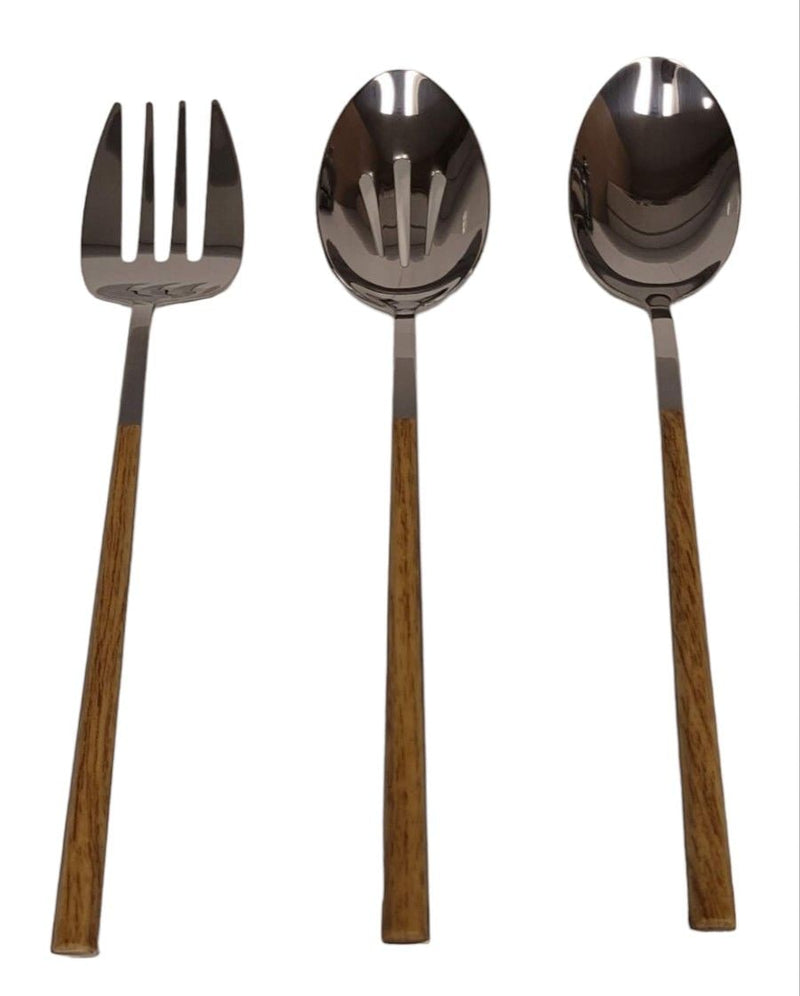 CANVAS Kin Stainless Steel Serving Set with Faux Wood Finish, 3-pc H4