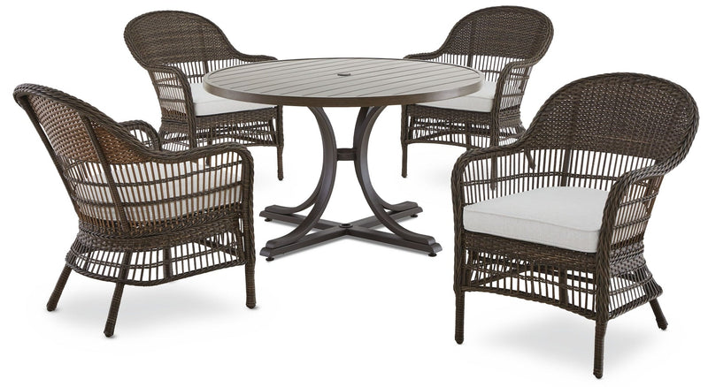 CANVAS Lorette Outdoor Patio Round Dining Set with Wicker Chairs and Built-in Umbrella Pedestal, Brown, 5-pc Y8