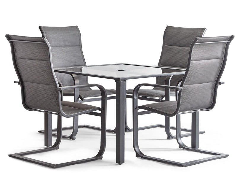 CANVAS Minden Steel Outdoor Patio Dining Set with Glass Top Table, Grey, 5-pc X9