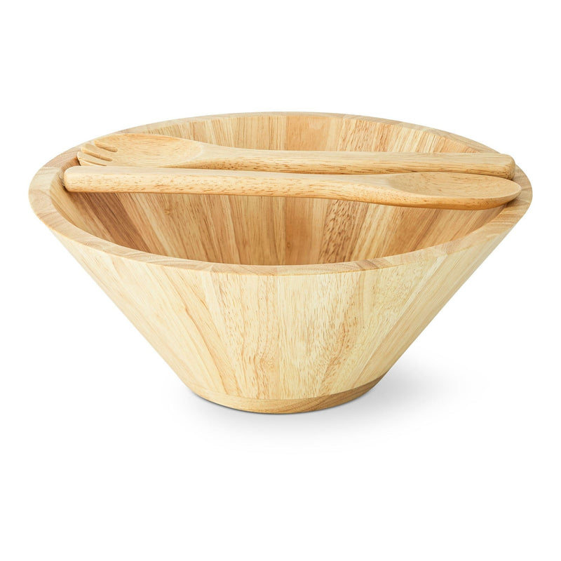 CANVAS Rubberwood Tapered Salad Bowl & Servers, Tan L6