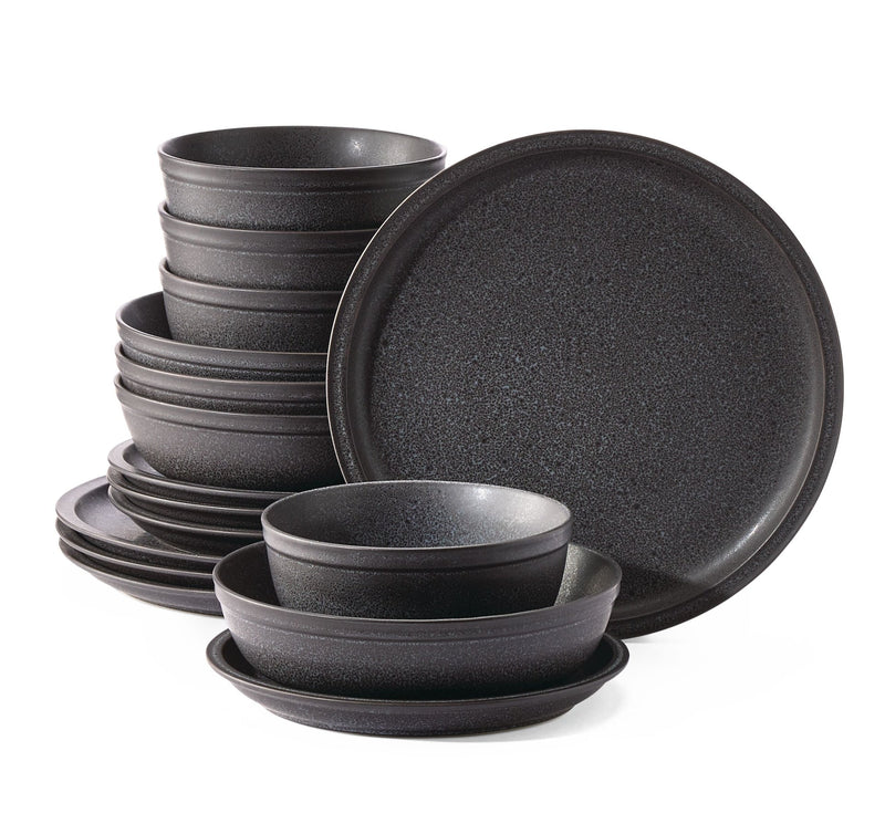 CANVAS Varennes Stoneware Dinnerware Set, Serves 4, 16-pc, Black Reactive Glaze U1