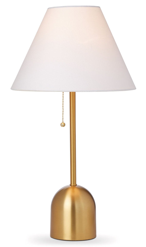 CANVAS White Linen Cone Shade Table Lamp, 22-in, Antique Brass E4