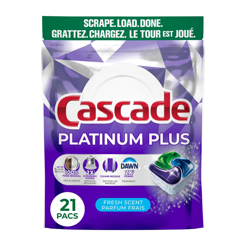 Cascade Platinum Plus ActionPacs Dishwasher Detergent Pods, Fresh, 21 Count Y7