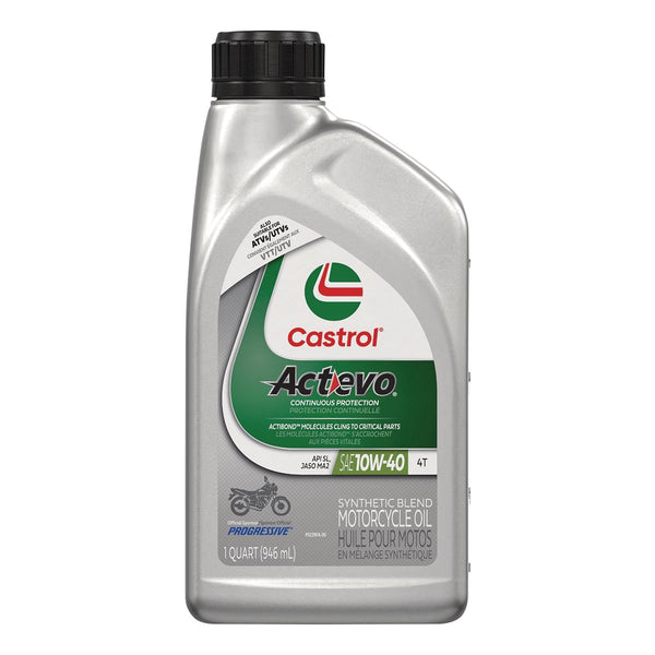 Castrol Actevo Motorcycle Oil 4T 10W40, 946-mL X8