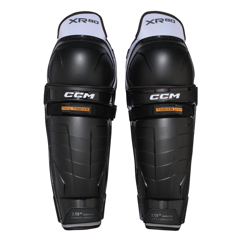 CCM Tacks XR80 Hockey Shin Guards, Senior, Black/White, Assorted Sizes E0