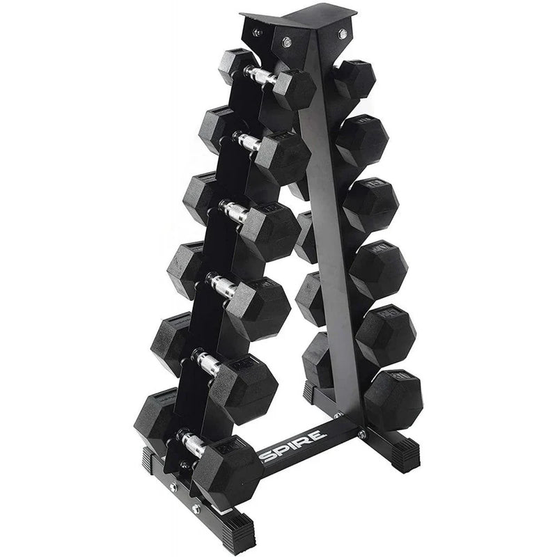 Inspire Fitness 210 lb. (5-30 lb.) Rubber Dumbbell Set with 6 pair Vertical Rack W7