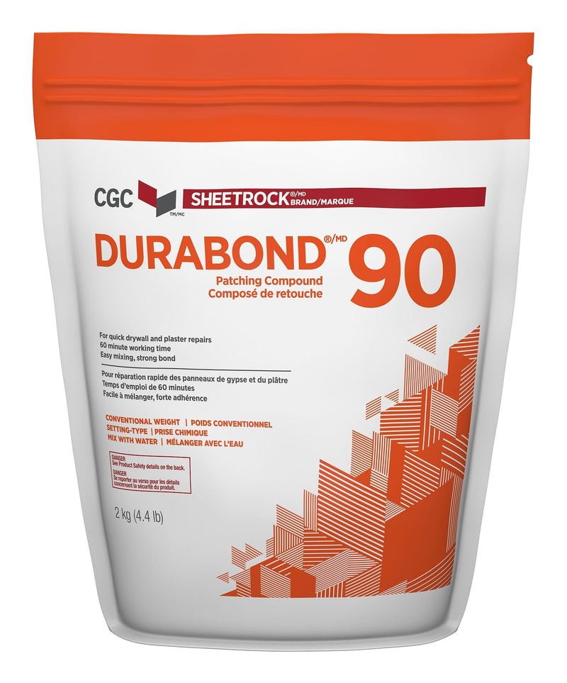 CGC Sheetrock Durabond 90 Minute Drywall & Plaster Repair Compound, Easy-Mix, White, 2-kg C4