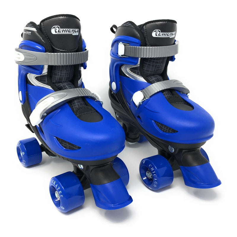 Chicago Skates Kids' Adjustable Quad Rollerblades Bundle, Blue V4