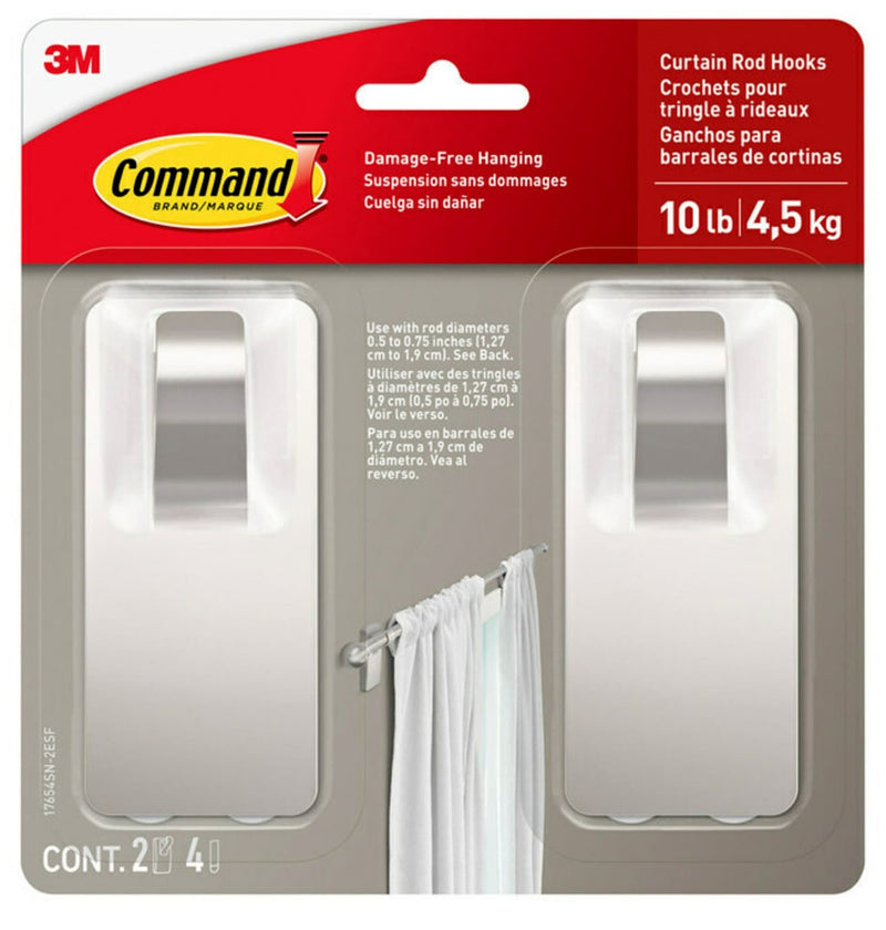 Command 2-Piece 10-lb Satin Nickel Damage Free Curtain Rod Hooks N5