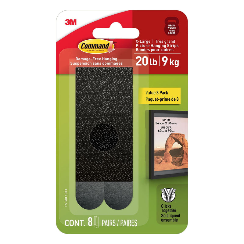 Command 20-lb Black Picture Hanging Strips Value Pack, 17217BLK-8EF | 8 Pairs, X-Large Strips W5