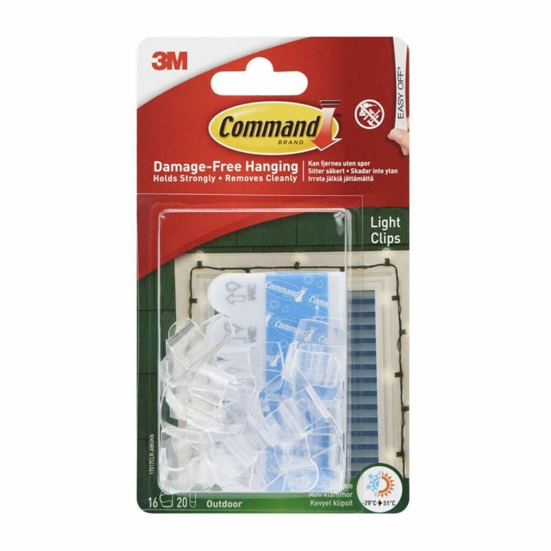 Command Clear Small Light Clips, for Outdoor, All Weather Strips Included W7
