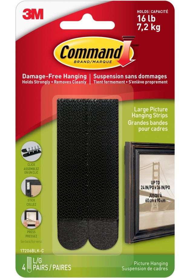 Command Large Adhesive Picture Hanging Strips, Black, 16-lbs, 4 Strips per Pack V0
